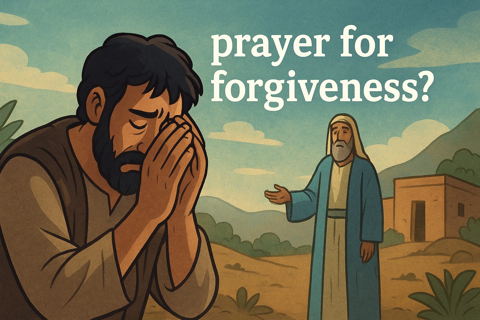 Cartoon illustration representing prayer for forgiveness