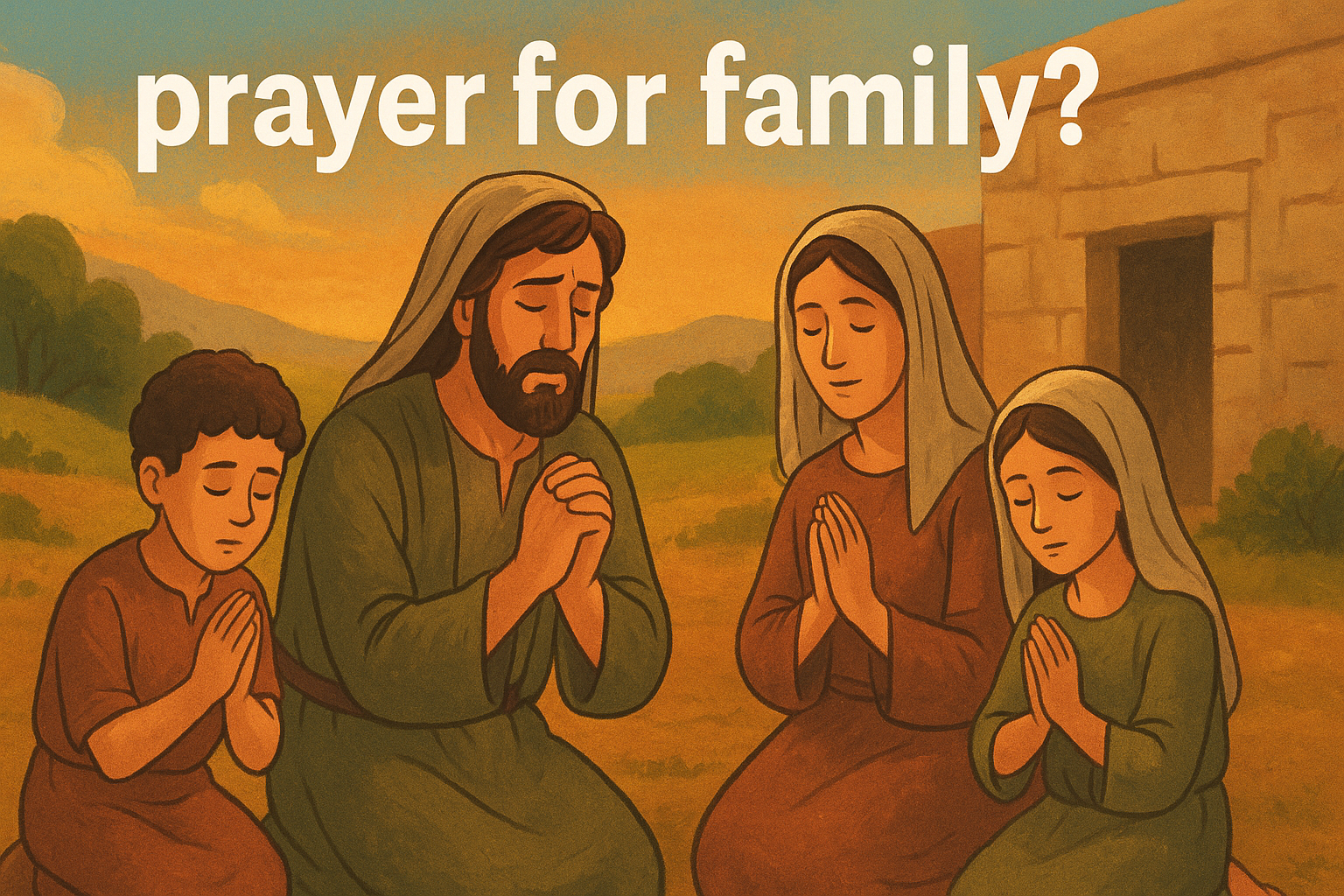 Cartoon illustration representing prayer for family