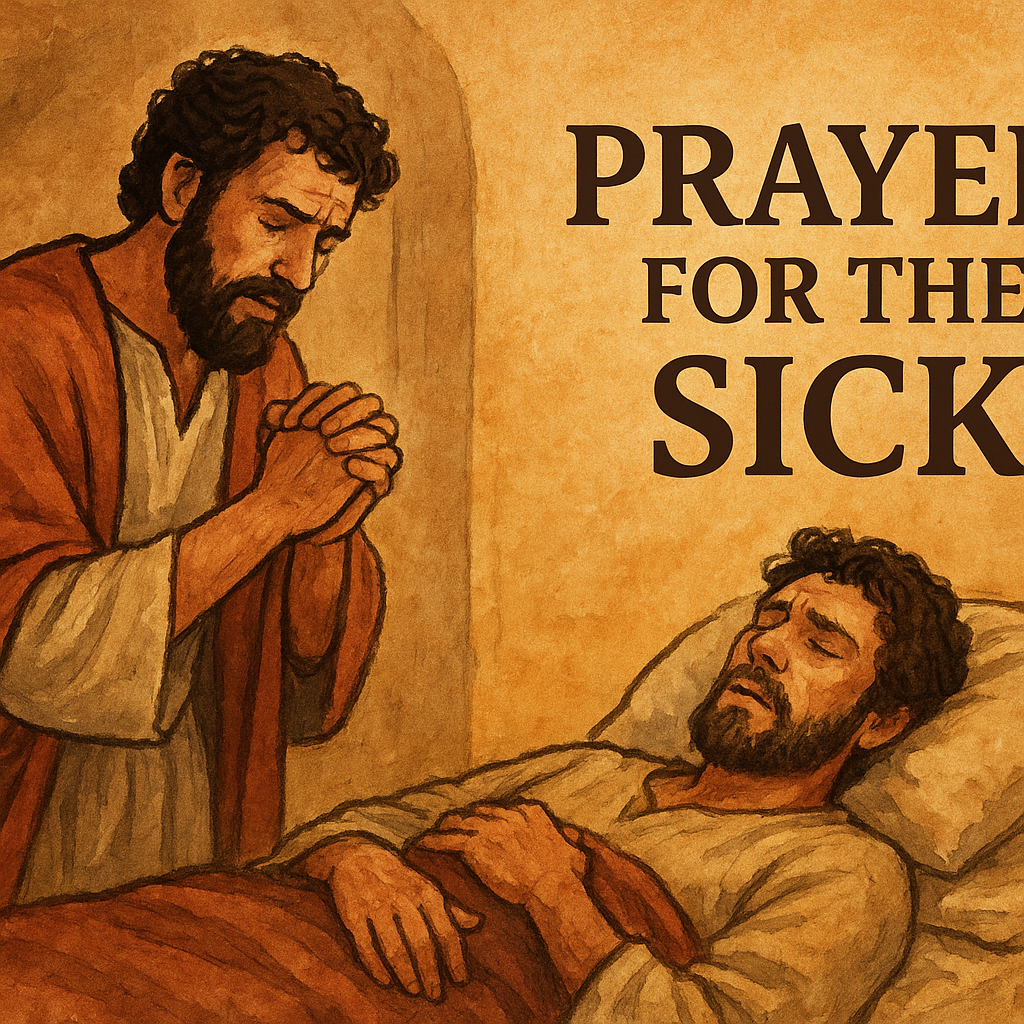 Cartoon illustration representing prayer for the sick