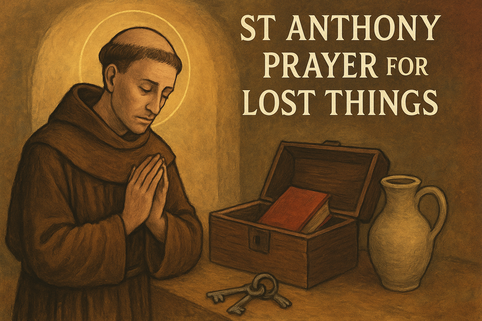 Cartoon illustration representing st anthony prayer for lost things