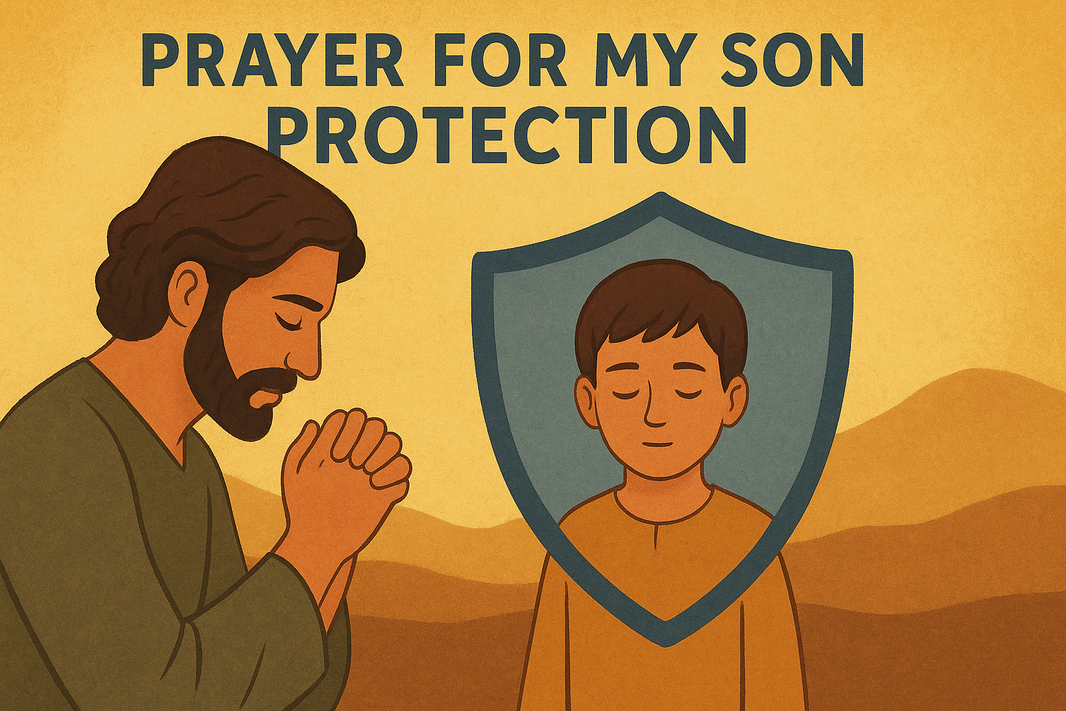 Cartoon illustration representing prayer for my son protection