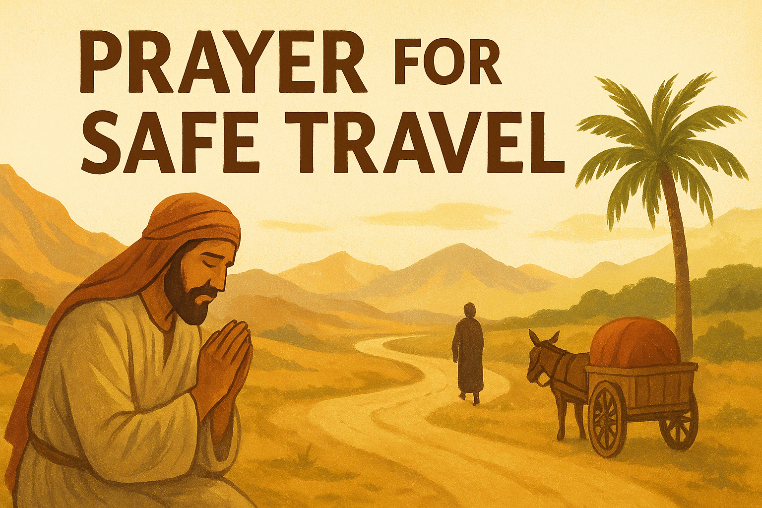 Cartoon illustration representing prayer for safe travel