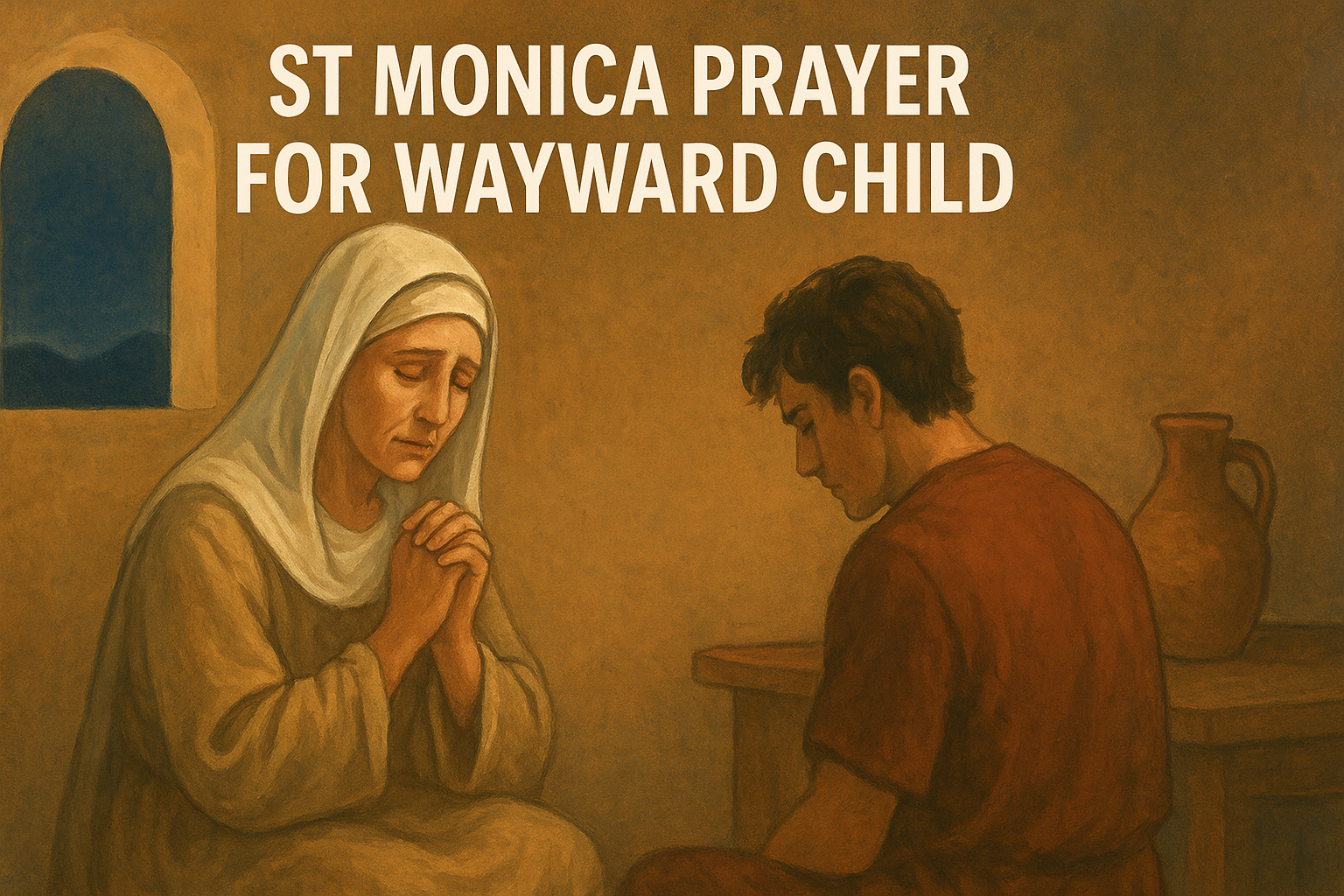 Cartoon illustration representing st monica prayer for wayward child