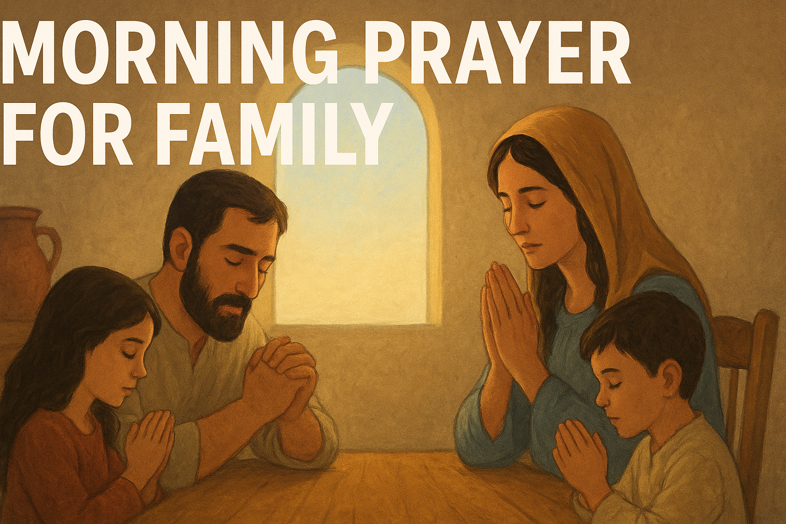 Cartoon illustration representing morning prayer for family