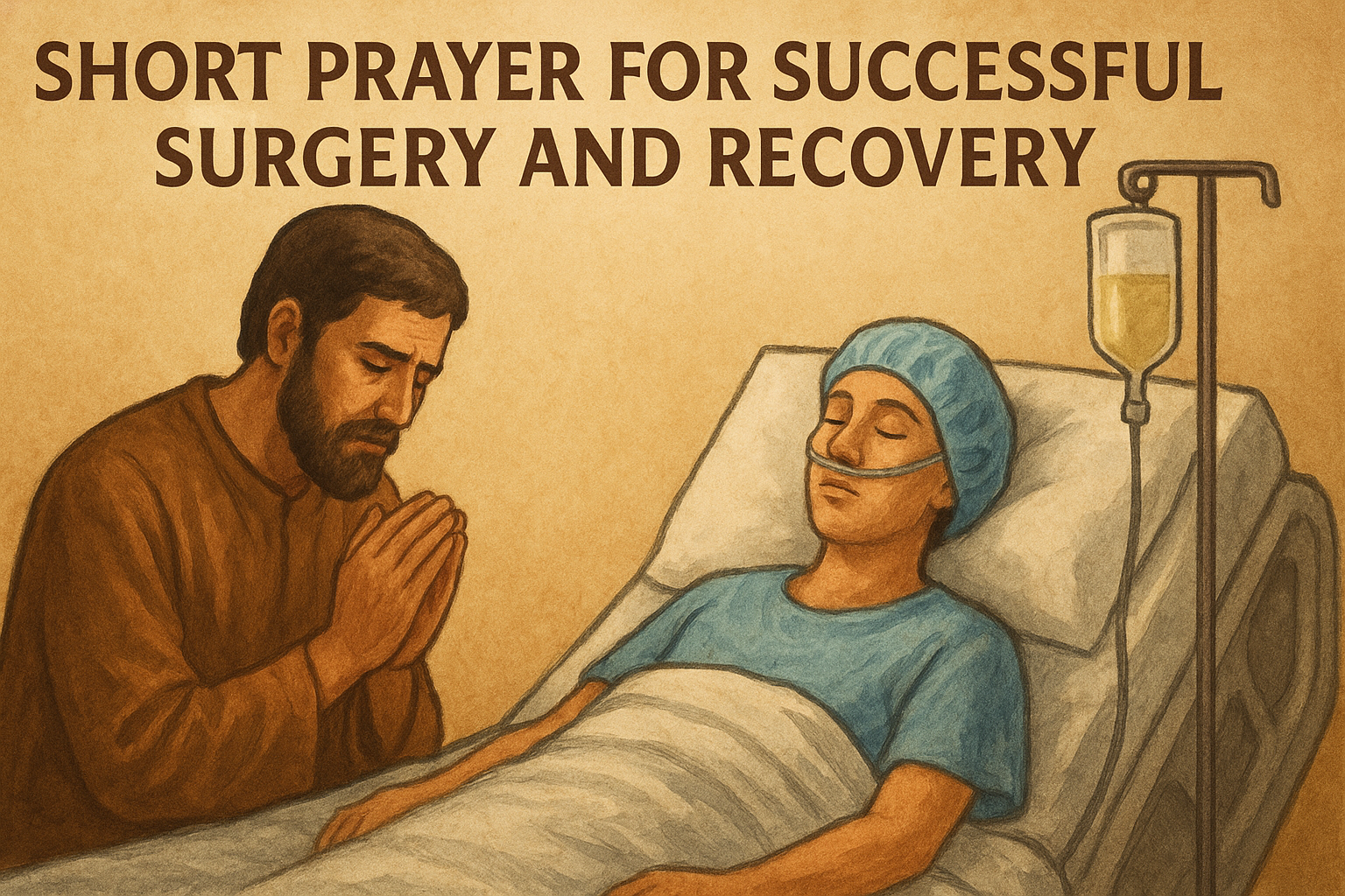 Cartoon illustration representing short prayer for successful surgery and recovery