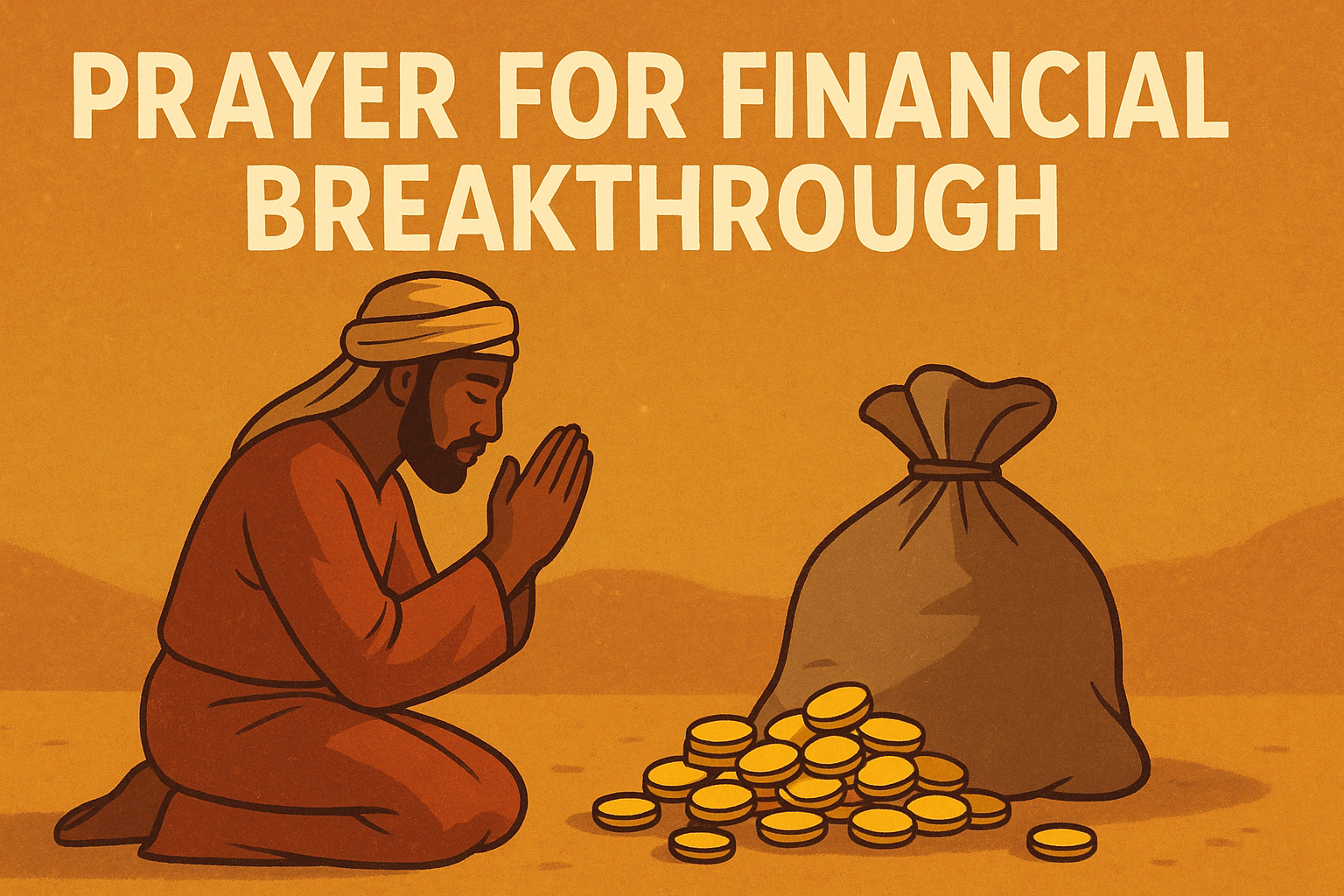 Cartoon illustration representing prayer for financial breakthrough