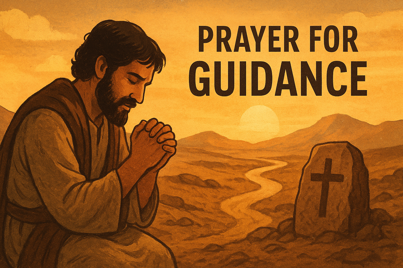 Cartoon illustration representing prayer for guidance