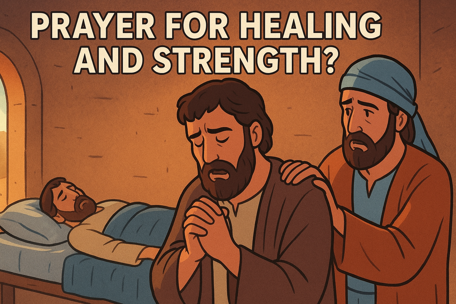 Cartoon illustration representing prayer for healing and strength